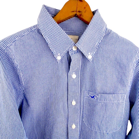 Hollister Blue Checkered Plaid Button Down Shirt Long Sleeve Checks Men’s M COPY - Picture 2 of 15